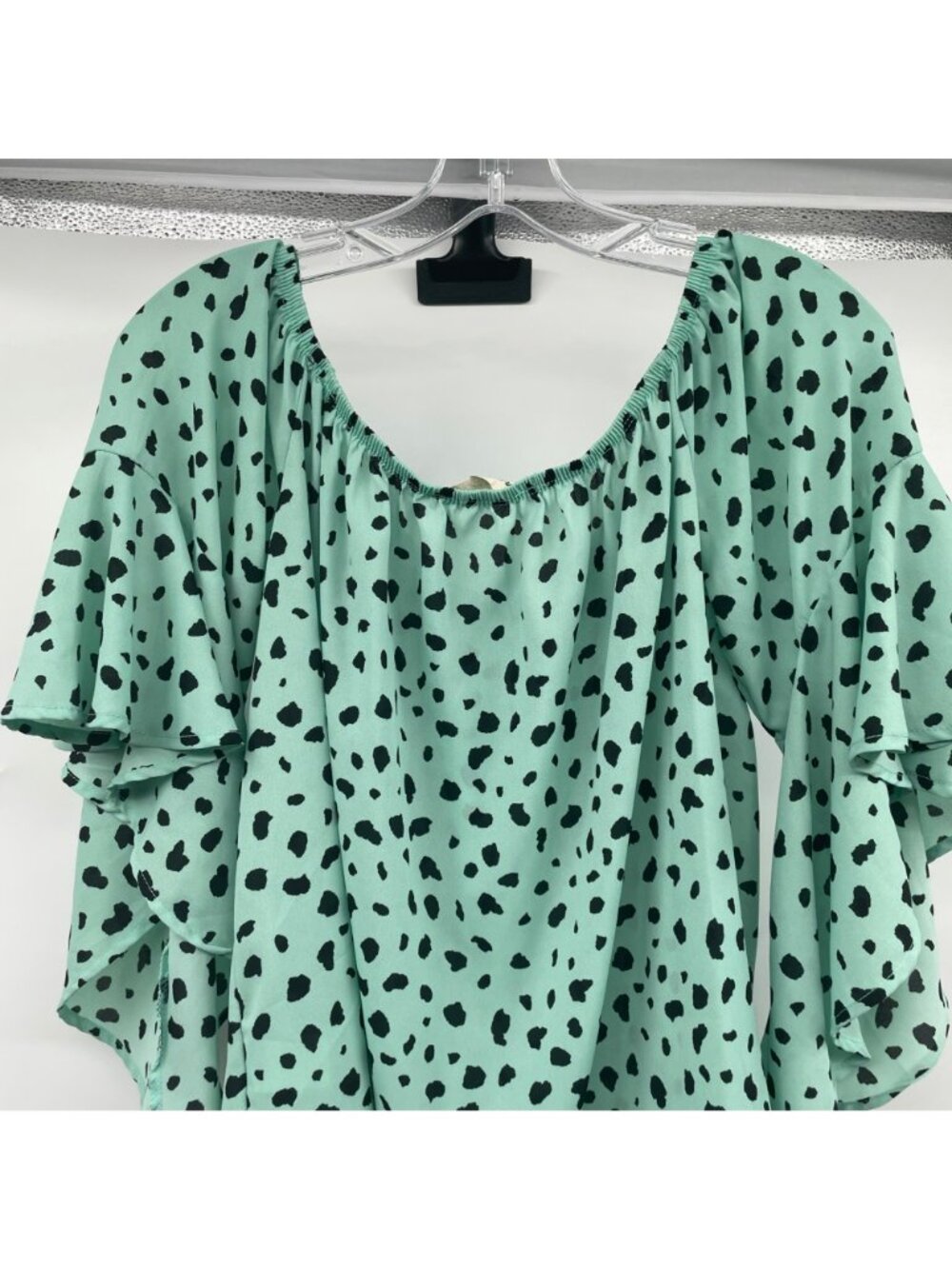 Vine & Love Womens Ruffle Sleeve Blouse Tie Hem Green/Black Size Large - Picture 6 of 9